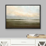 Muted Green Sunrise French Country Landscape Rustic Neutral Large Framed Canvas Print Wall Art Work - Image 6