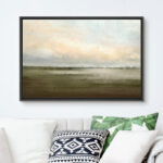 Muted Green Sunrise French Country Landscape Rustic Neutral Large Framed Canvas Print Wall Art Work - Image 2