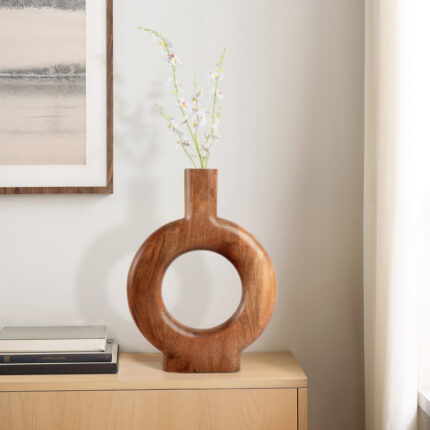 Natural Wood Donut Shaped Vase - Chic Decora