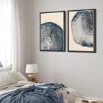 Navy Blue Wood Tree Ring Simple Minimalist Modern Artwork Framed Canvas 2 Pieces Print Wall Art - Image 4