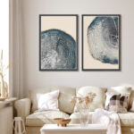 Navy Blue Wood Tree Ring Simple Minimalist Modern Artwork Framed Canvas 2 Pieces Print Wall Art - Image 5