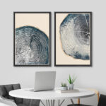 Navy Blue Wood Tree Ring Simple Minimalist Modern Artwork Framed Canvas 2 Pieces Print Wall Art - Image 6