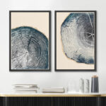 Navy Blue Wood Tree Ring Simple Minimalist Modern Artwork Framed Canvas 2 Pieces Print Wall Art - Image 7