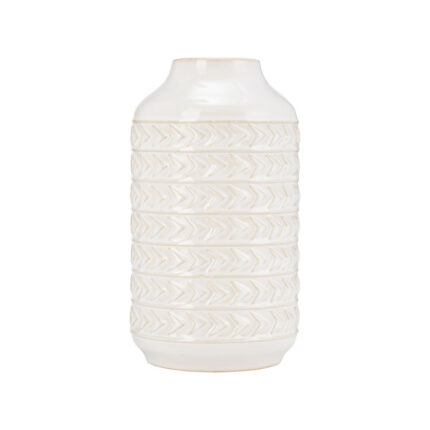 Neutral Textured Ceramic Aztec Vase in Ivory - Chic Decora