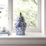 Nina 14" Ceramic Temple Jar with Lid Contemporary Vintage Style Blue and White Chinoiserie Floral Design - Image 4