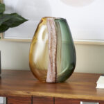 Northcrest Glass Ombre Decorative Multi Colored Vase with Pink Textured Stripe Details - Image 4