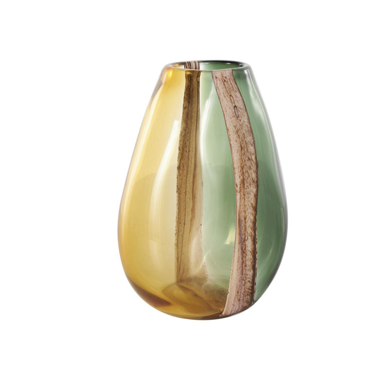 Northcrest Glass Ombre Decorative Multi Colored Vase with Pink Textured Stripe Details - Image 7