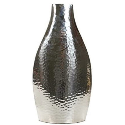 Oberle Silver 16.93″ Metal Table Vase Contemporary Statement Piece for Stunning Floral Displays and Modern Home D cor Sculptural Elegance - Chic Decora