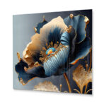Offerman Deep Blue and Gold Single Flower III - Blue Flower Print Art on Metal - Image 2