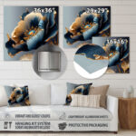 Offerman Deep Blue and Gold Single Flower III - Blue Flower Print Art on Metal - Image 4