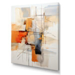 Orange Grey Line Art Abstract Expressionism - Minimalist Line Art Canvas Print - Image 2