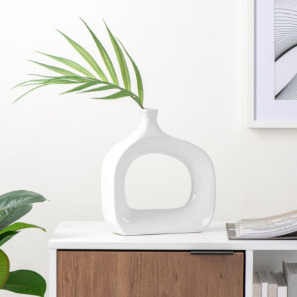 Orlando 11″ Modern Cut Out White Ceramic Vase - Chic Decora