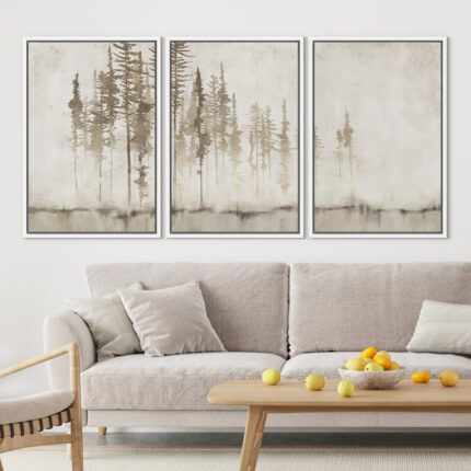 Pastel Abstract Tree Subtle Neutral Modern Rustic Home Decor – Framed Canvas Print Wall Art Work - Chic Decora