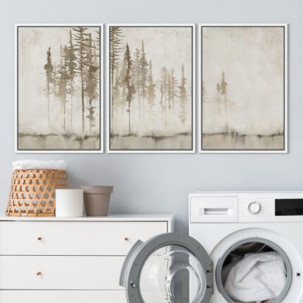 Pastel Abstract Tree Subtle Neutral Modern Rustic Home Decor – Framed Canvas Print Wall Art Work - Chic Decora