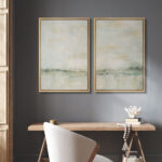 Pastel Green Abstarct Lake Landscape Neutral Minimalist Framed Canvas 2 Pieces Print Set Wall Art - Image 6