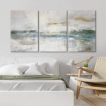 Pastel Green Gray Industrial Minimalist Chic Abstract Landscape Frame Canvas 3 Piece Print Wall Art - Image 4