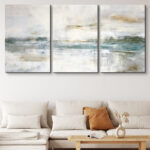 Pastel Green Gray Industrial Minimalist Chic Abstract Landscape Frame Canvas 3 Piece Print Wall Art - Image 5