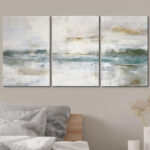Pastel Green Gray Industrial Minimalist Chic Abstract Landscape Frame Canvas 3 Piece Print Wall Art - Image 7