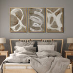 Pastel Tan Brown Green Neutral Modern Artwork Abstract Picture Framed Canvas 3 Piece Print Wall Art - Image 5