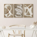 Pastel Tan Brown Green Neutral Modern Artwork Abstract Picture Framed Canvas 3 Piece Print Wall Art - Image 6