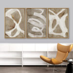 Pastel Tan Brown Green Neutral Modern Artwork Abstract Picture Framed Canvas 3 Piece Print Wall Art - Image 7