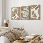 Pastel Tan Brown Green Neutral Modern Artwork Abstract Picture Framed Canvas 3 Piece Print Wall Art