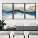 Pastel Watercolor Blue Paint Stroke Abstract Landscape- Framed Canvas Print Wall Art Work Home Decor - Image 3
