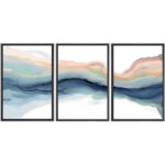 Pastel Watercolor Blue Paint Stroke Abstract Landscape- Framed Canvas Print Wall Art Work Home Decor - Image 5