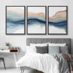 Pastel Watercolor Blue Paint Stroke Abstract Landscape- Framed Canvas Print Wall Art Work Home Decor - Image 6