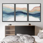 Pastel Watercolor Blue Paint Stroke Abstract Landscape- Framed Canvas Print Wall Art Work Home Decor - Image 7