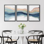 Pastel Watercolor Blue Paint Stroke Abstract Landscape- Framed Canvas Print Wall Art Work Home Decor - Image 8