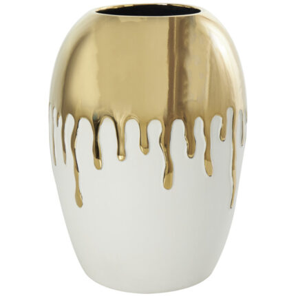 Patrich Ceramic Abstract Decorative Vase with Abstract Gold Melting Drips - Chic Decora