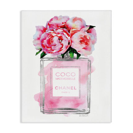 Perfume Bottle Flower Peony by Amanda Greenwood – Graphic Art Print on Canvas - Chic Decora