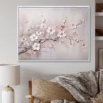 Pink And Grey Cherry Blossom Charm - Pink Flowers Framed Wall Art - Cherry Blossom Wall art print