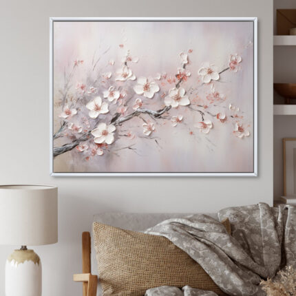 Pink And Grey Cherry Blossom Charm – Pink Flowers Framed Wall Art – Cherry Blossom Wall art print - Chic Decora