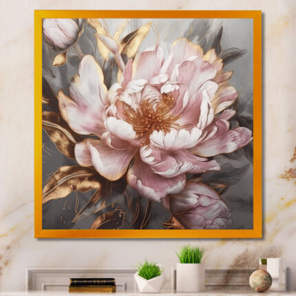 Pink Gold Peonies Petals – Peonies Framed Canvas Print - Chic Decora