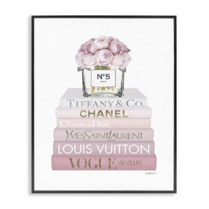 Pink Rose Bouquet Fashion Style Bookstack Oversized Stretched Canvas Wall Art By Amanda Greenwood - Chic Decora