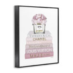 Pink Rose Bouquet Fashion Style Bookstack Oversized Stretched Canvas Wall Art By Amanda Greenwood - Image 2