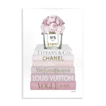 Pink Rose Bouquet Fashion Style Bookstack Oversized Stretched Canvas Wall Art By Amanda Greenwood - Chic Decora