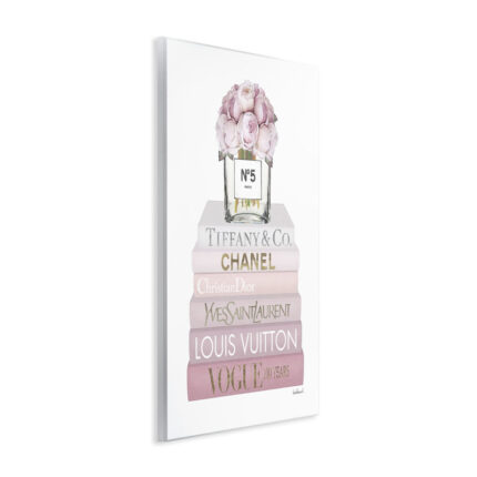 Pink Rose Bouquet Fashion Style Bookstack Oversized Stretched Canvas Wall Art By Amanda Greenwood - Chic Decora