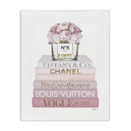Pink Rose Bouquet Fashion Style Bookstack Oversized Stretched Canvas Wall Art By Amanda Greenwood - Chic Decora