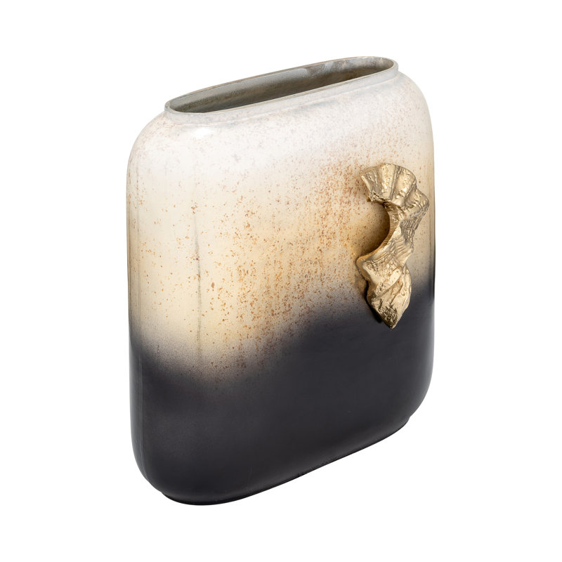 Placida Decorative Glam Glass and Metal Round Modern Vase with Textured Metallic Accent - Chic Decora