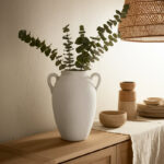 Rachael Neutral Stoneware White Textured Amphora Jug with Handles Vase - Image 2