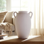 Rachael Neutral Stoneware White Textured Amphora Jug with Handles Vase - Image 3