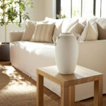 Rachael Neutral Stoneware White Textured Amphora Jug with Handles Vase - Image 4