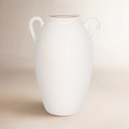 Rachael Neutral Stoneware White Textured Amphora Jug with Handles Vase - Chic Decora