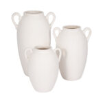 Rachael Neutral Stoneware White Textured Amphora Jug with Handles Vase - Image 7
