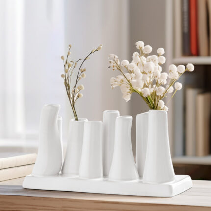 Rectangular Ceramic 8-Tube Multi Bud Table Vase - Chic Decora