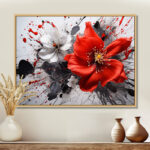 Red Grey Botanical Symphony I - Abstract Botanicals Framed Canvas Print Wall Art
