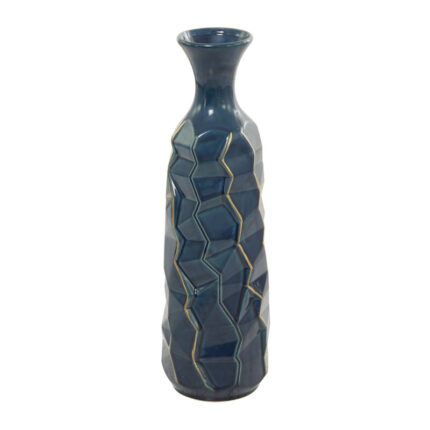 Renick Ceramic Faceted Decorative Teal Vase with Gold Accents - Chic Decora